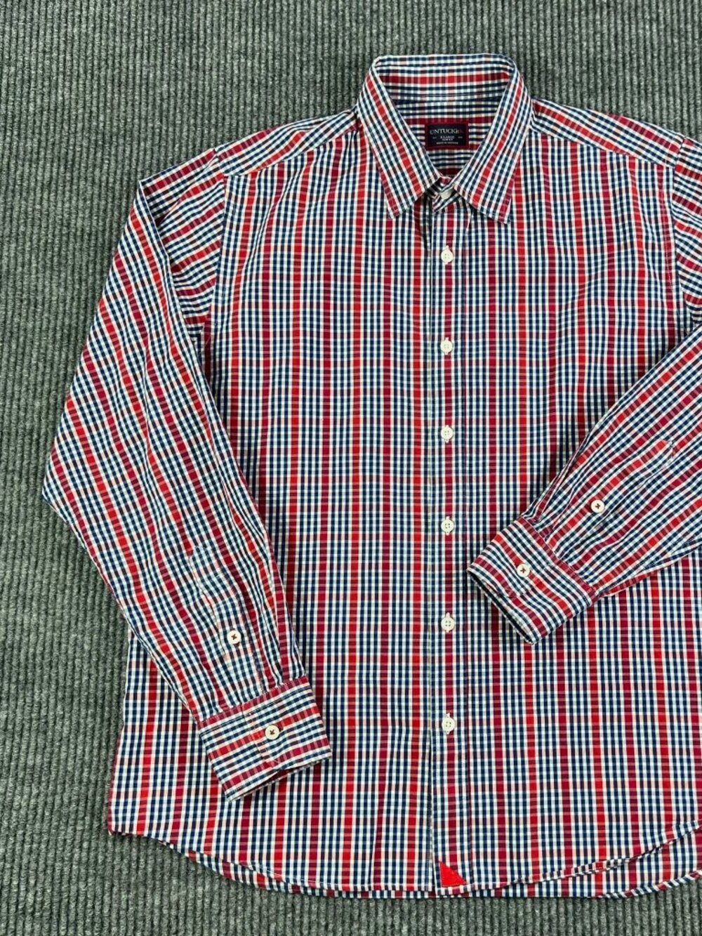UNTUCKit Shirt Mens XL Red Blue Slim Fit Wrinkle Free Plaid Button Up